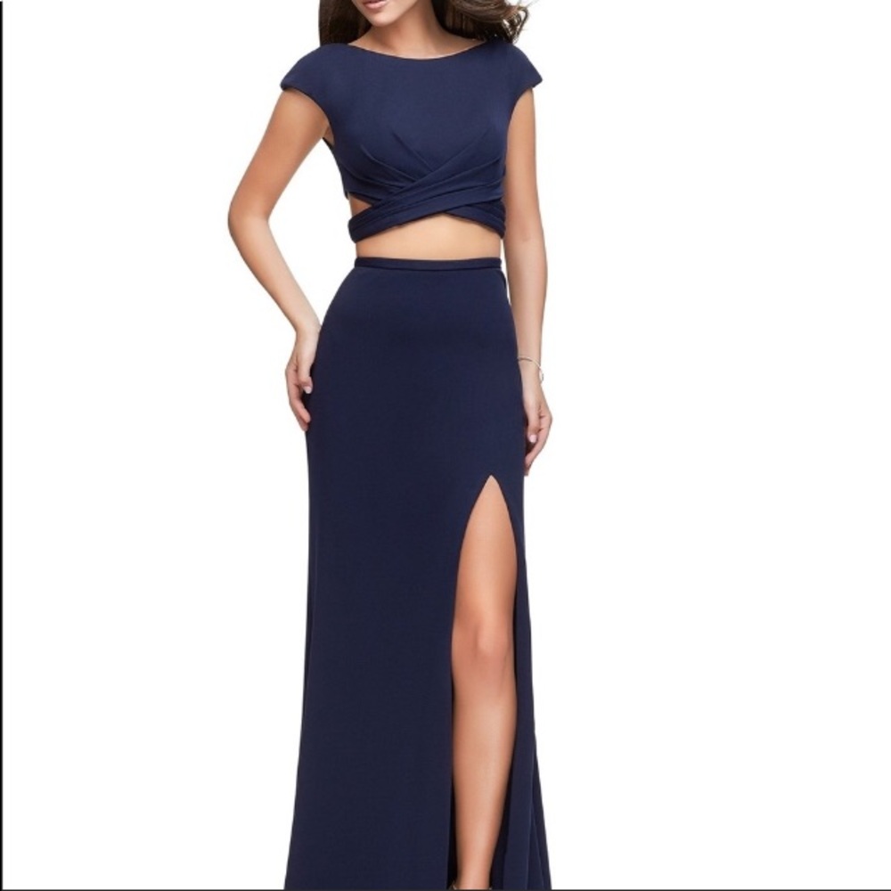 New mint Lafemme navy two piece prom dress
